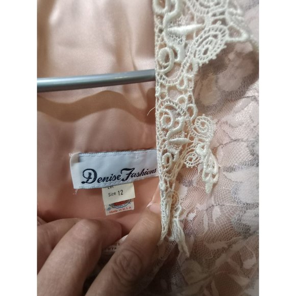 Vintage floral lace MIDI peach formal Denise wedding dress women's 12 - Picture 7 of 16